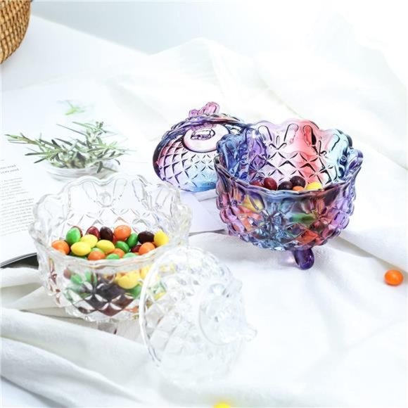 Royal Embossed CrystalGlass Candy Box with Lid Footed JewelryBowl Wedding Buffet - Picture 7 of 8